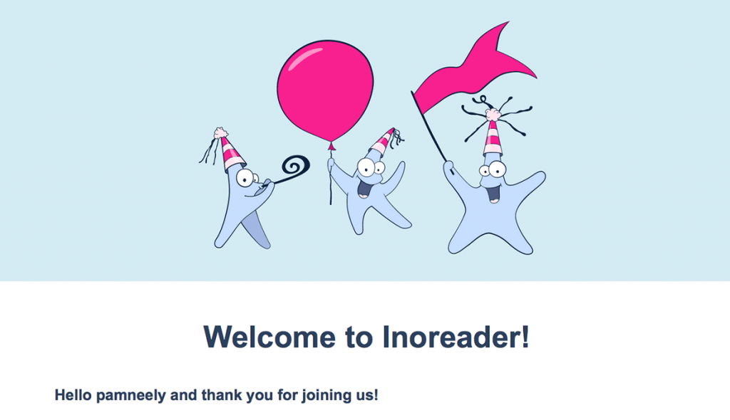 welcome email example - Inoreader