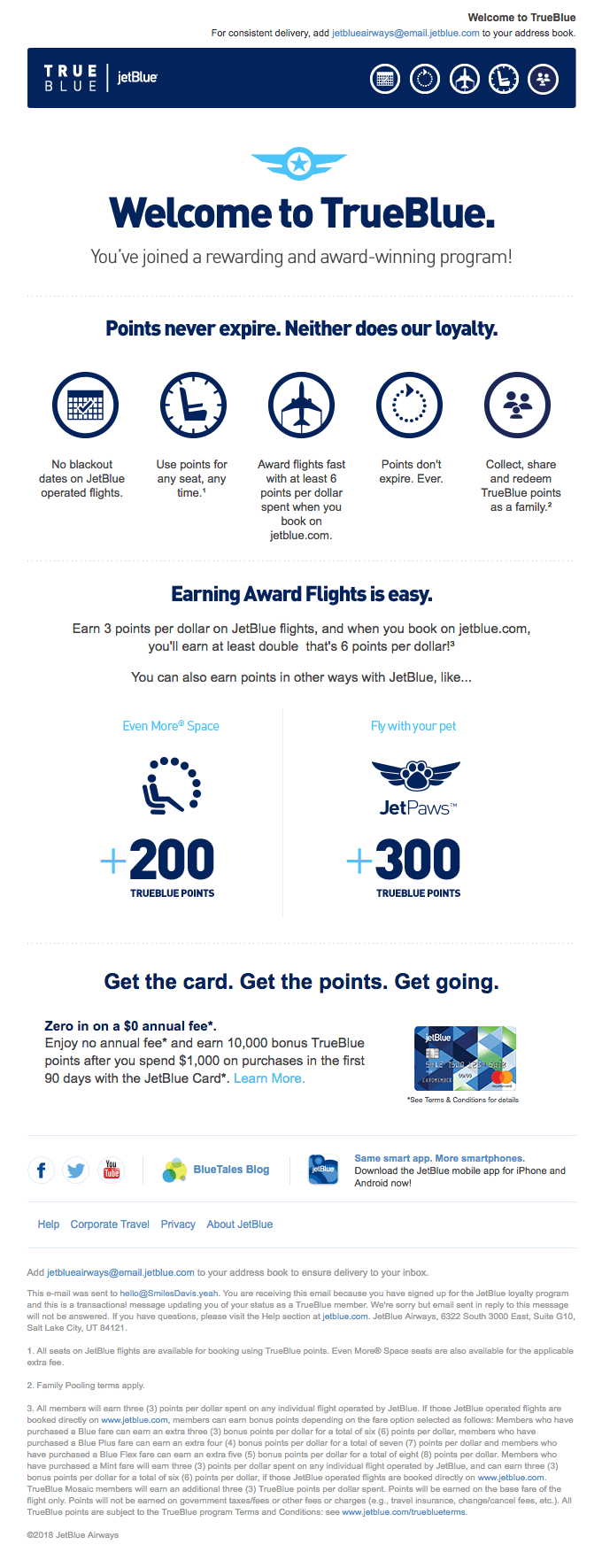 Welcome emails examples - JetBlue